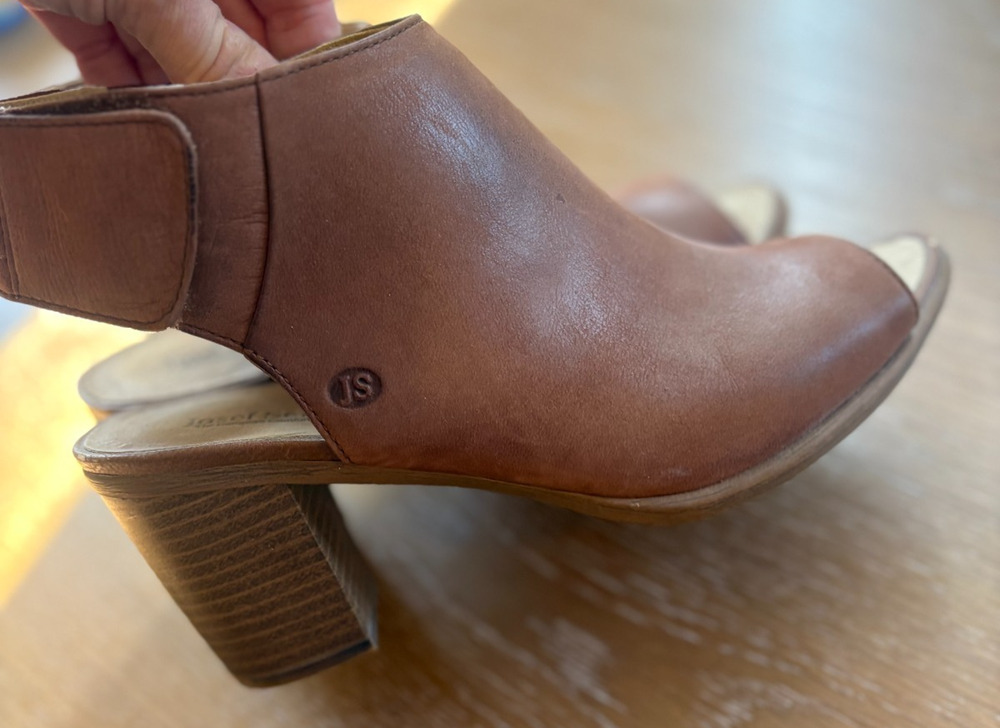 Josef Seibel Bonnie Brown Leather Peep Toe Bootie Sandal Block Heel 39/US 9